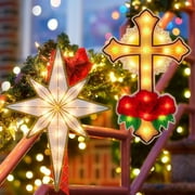 2 Pack Lighted Cross and Bethlehem Star Christmas Window Silhouette Lights Decorations,Window Sculpture Decoration for Christmas,Party,Home,Patio Lawn,Garden