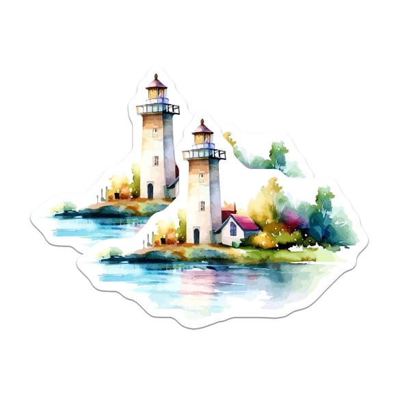 (2 Pack) Lighthouse Magnets - Coastal Scenery Art - Nautical Watercolor Landscape Home Decor Beach House - 5 Inches On Longest Side - Thick Durable Magnet - Made in USA - MAG19633