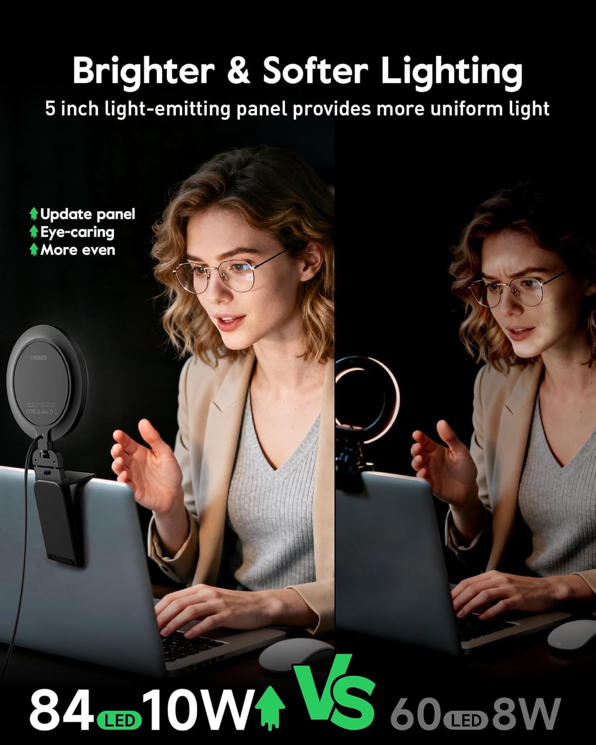 2 Pack  Lighting for Computer, 5 Small Ring Light with Stand, 50 Modes CRI>97.8, 3000K-6500K Dimmable Selfie Light for Laptop Phone Webcam Monitor Video Call Conference Streaming
