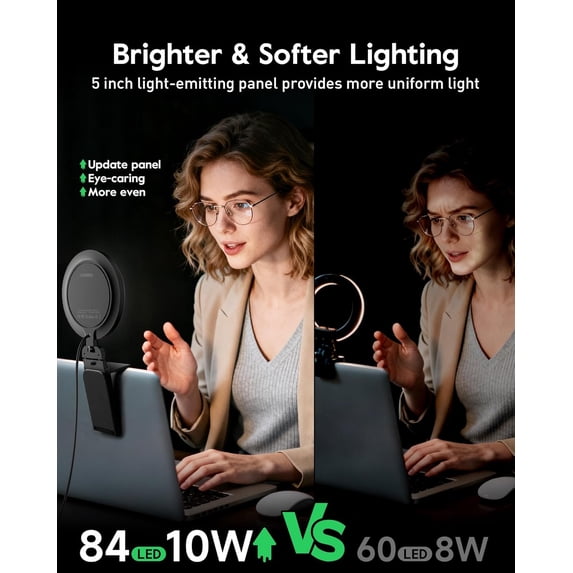 2 Pack Lighting for Computer, 5 Small Ring Light with Stand, 50 Modes CRI>97.8, 3000K-6500K Dimmable Selfie Light for Laptop Phone Webcam Monitor Video Call Conference Streaming