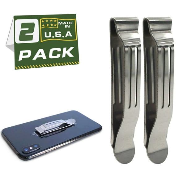 2 Pack Lightweight Stainless Steel Universal Adhesive Clip Hip Clip Pocket Clip Belt Clip Phone Clip Attachment For Smart Phones Hard Cases Holster GPS Walkie-Talkie