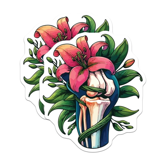 (2 Pack) Lily Flower Fist Magnets - Anatomical Bones Art - Strength Symbol - Refrigerator Locker Decor Aesthetic - 5 Inches On Longest Side - Thick Durable Magnet - Made in USA - MAG19607