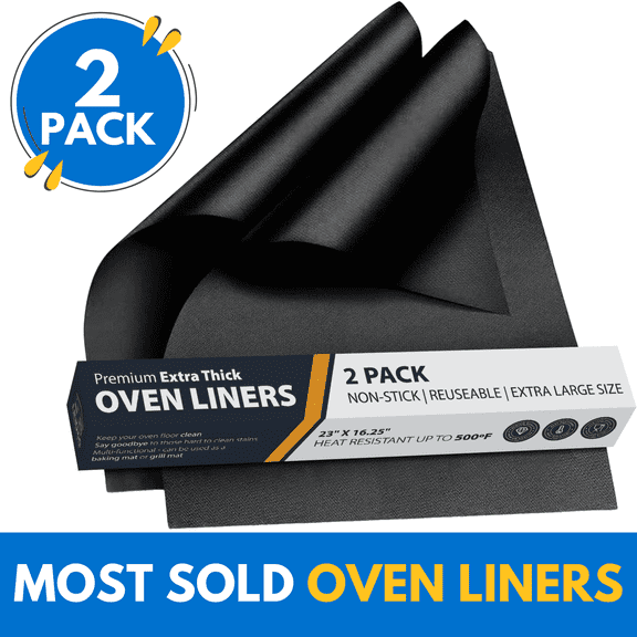 Linda’s Essentials 17" x 25" Non-Stick Oven Liner for Bottom of Oven 2 Pack - Reusable Oven Liners for Electric Oven and Gas Oven