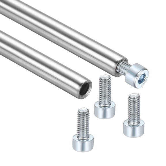 2 Pack Linear Motion Rod Shaft Guide, 6mmx350mm 304 Stainless Steel End Hollow Linear Steel Rods Inner Threaded Studs with Screws for 3D Printer and CNC Machine