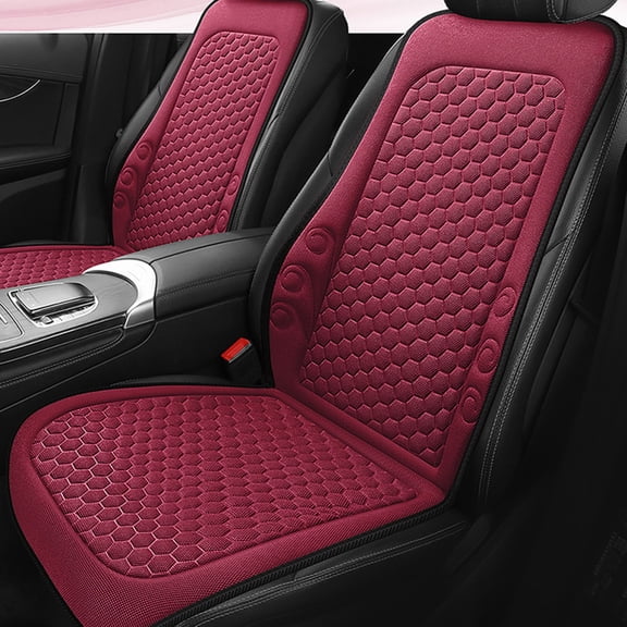 2 Pack Linen Car Seat Cushion with Backrest, Breathable Honeycomb Ventilated Seat Pad, All Season Comfortable Cool Cushion for Most Cars SUVs Trucks, Universal Automotive Seat Protector (Red)