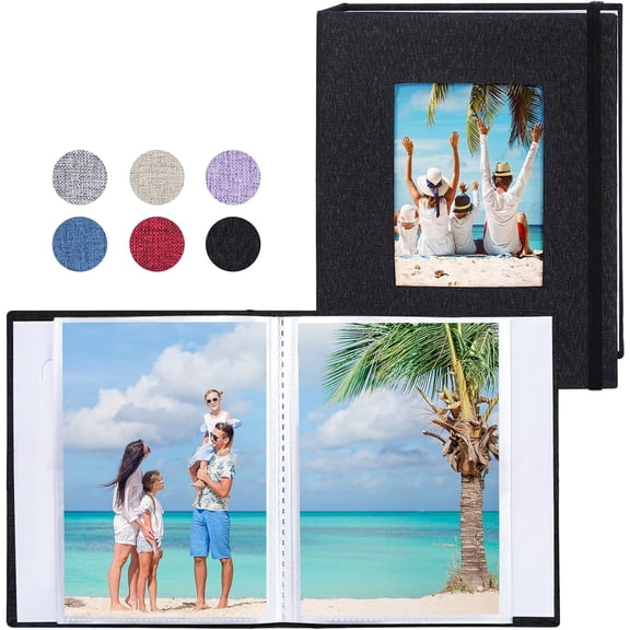 2 Pack Linen Cover Mini Photo Book, Small Photo Albums for 6x4 Photos , 26-Page Holds 52 Pictures, Artwork or Postcards Storage (Black)
