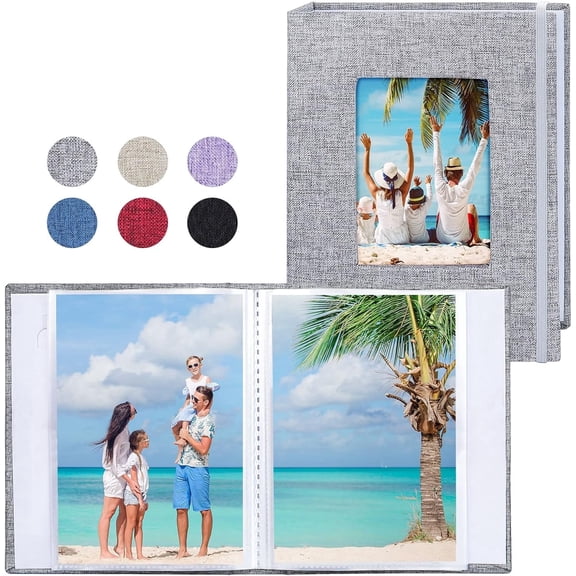 FacoFaco 2 Pack Linen Cover Mini Photo Albums for 6x4 Photos, 26-Page Holds 52 Pictures, Grey