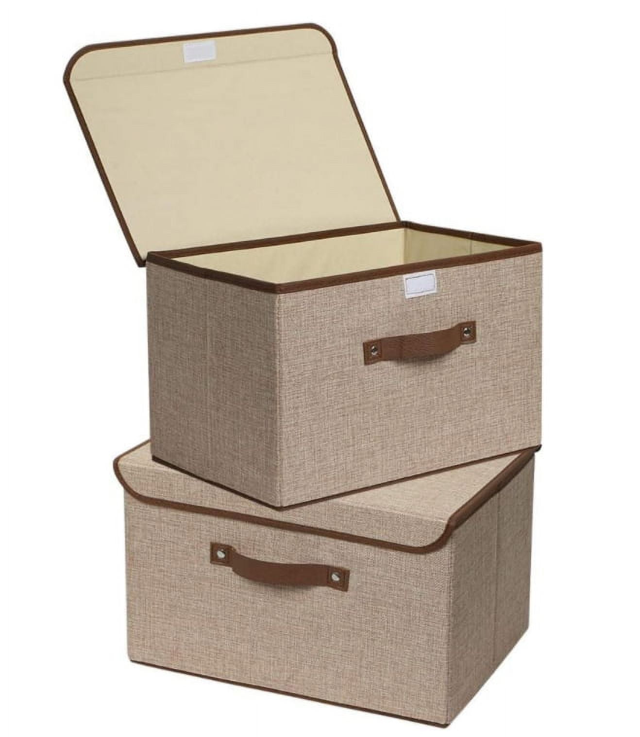 2 Pack Linen Fabric Foldable Storage Bin Set Collapsible Storage Box