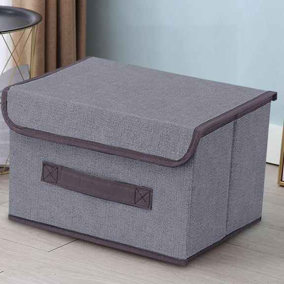 2-Pack Linen Fabric Storage Box with Lid | Foldable Clothes & Debris Organizer | Household Storage Container for Bedroom & Living Room | 14" x 10" x 9"