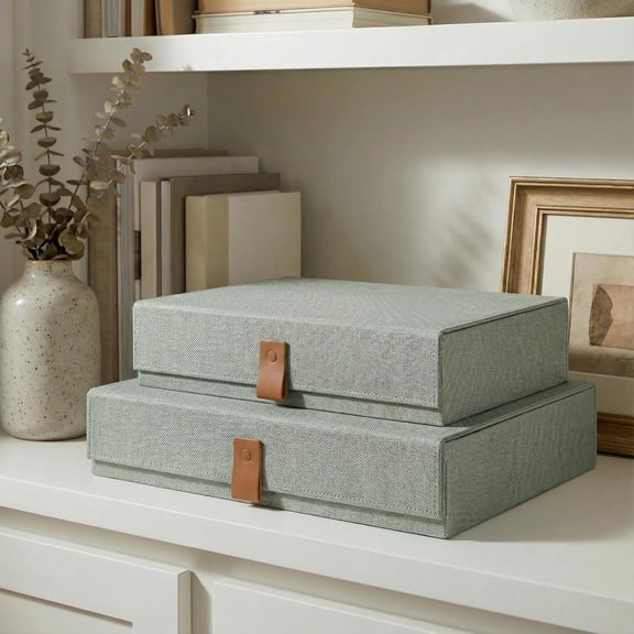 2-Pack Linen Storage Boxes with Lids, Decorative Organizers for Photos, Documents & Keepsakes