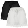 thumbnail image 1 of 2 Pack Linen Summer Shorts Lace Hem Drawstring Sweatshorts Elastic Waist Womens Lounge Loose Pajama Bottoms Plus Size (2XL, White), 1 of 4