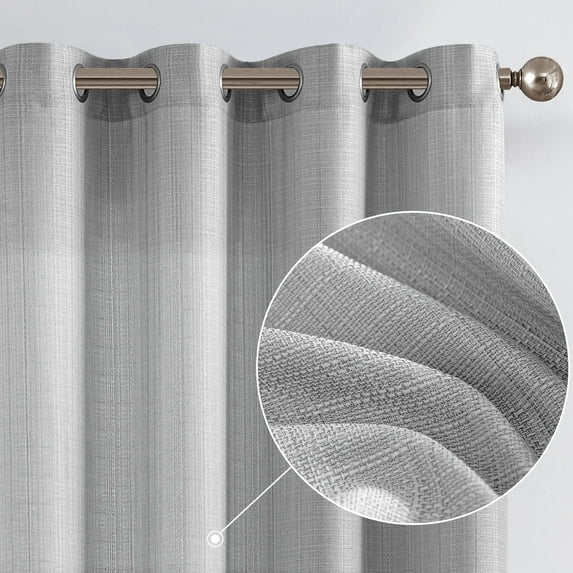 2 Pack Linen Textured Curtains 63 inches Light Gray Bedroom Living Room Window Curtain Set Light Filtering Drapes Grommet Top 2 Panels