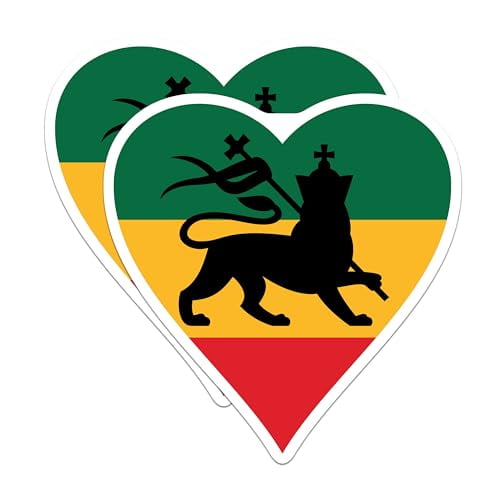 (2 Pack) Lion of Judah Heart Magnets - Ethiopia Pride - Pan-African Decor - Rasta Art - Reggae Love - African Heritage - 5" On Longest Side - for Cars, Fridges, Toolboxes - Made in USA - MAG6225