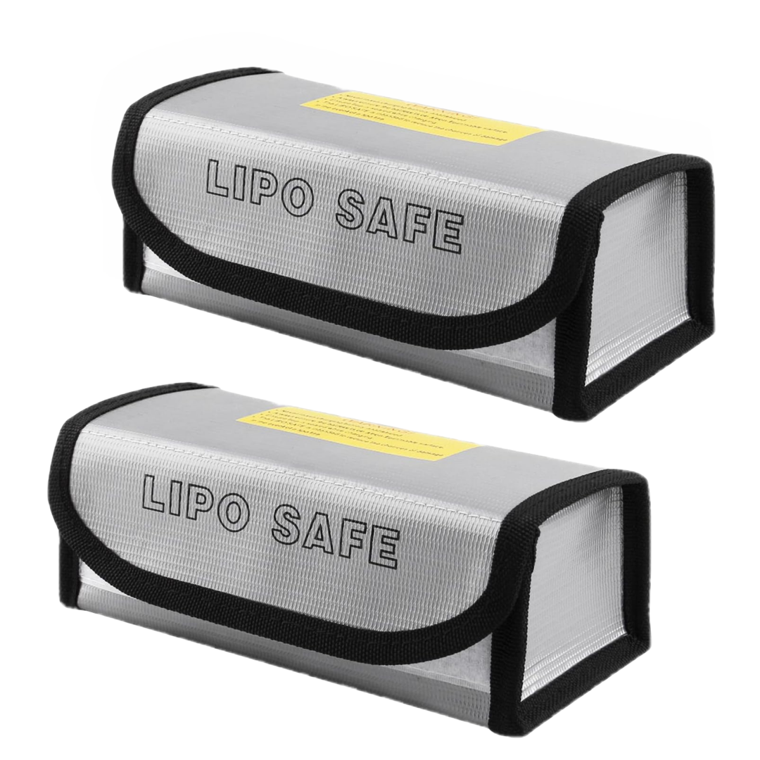 2 Pack Lipo Battery Explosion-Proof Safety Protection Bag Safe Guard Charge Fireproof Sack Holder (Silver, 7.28*2.95*2.36 inch)