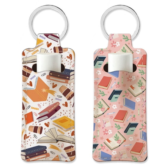 2 Pack Lipstick Holder Keychain Book Chapstick Holder Portable Lip Balm Keychain Elastic Diving Fabric Lipstick Holder Pen Flower Keychains