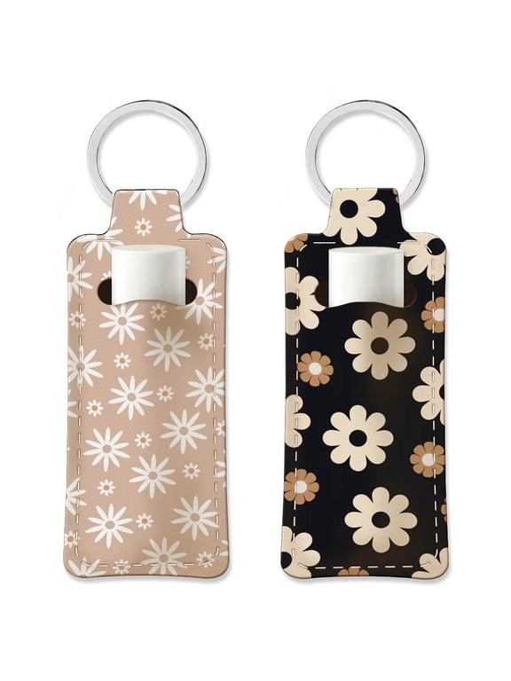 2 Pack Lipstick Holder Keychain Simple Flower Chapstick Holder Portable Lip Balm Keychain Elastic Diving Fabric Lipstick Holder Boho Keychains