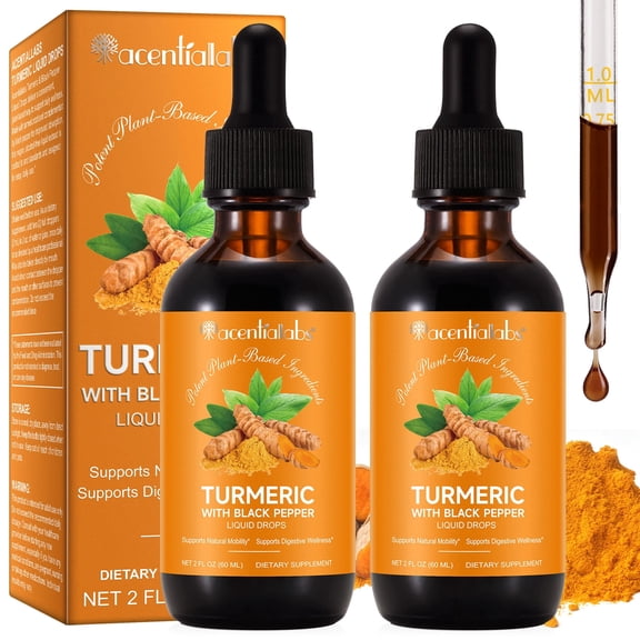 2 Pack Liquid Turmeric Drops with Black Pepper, Digestive Wellness, Vegan, 60 ml