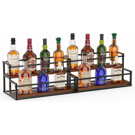 2 Pack Liquor Bottle Display Shelf 2 Tier Rack Holder Bar Shelf Stand for Wine Whiskey Risers Organizer Kitchen Countertop
