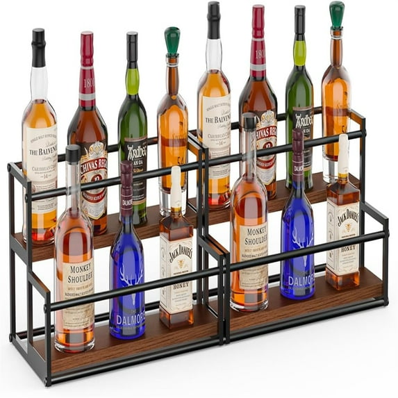 2 Pack Liquor Bottle Display Shelf 2 Tier Rack Holder Bar Shelf Stand for Wine Whiskey Risers Organizer Kitchen Countertop