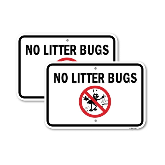 (2 Pack) No Litter Bugs | 18" X 24" Heavy-Gauge Aluminum Sign | Rust Free Aluminum, Weather Resistant, Waterproof, Fade Resistant, 2 Pre-drilled Holes