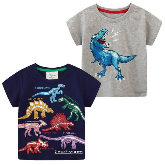 2-Pack Little Boys T-Shirts Luminous Dinosaur Crewneck Short Sleeve Top, Size for 18M-6T
