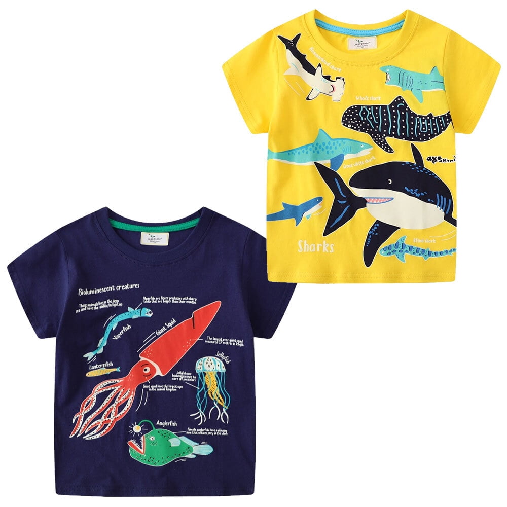 トップス SALE! MUZE MULTI SHARK SHORT SLEEVESHIRT Shark Full Print T-Shirt Casual for Women Spring Summer