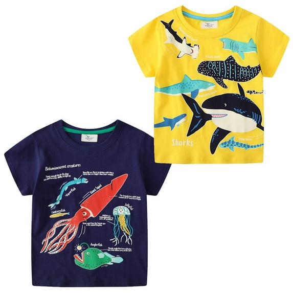 2-Pack Little Boys T-Shirts Luminous Shark Short Sleeve O Neck Top, Size for 18M-6T