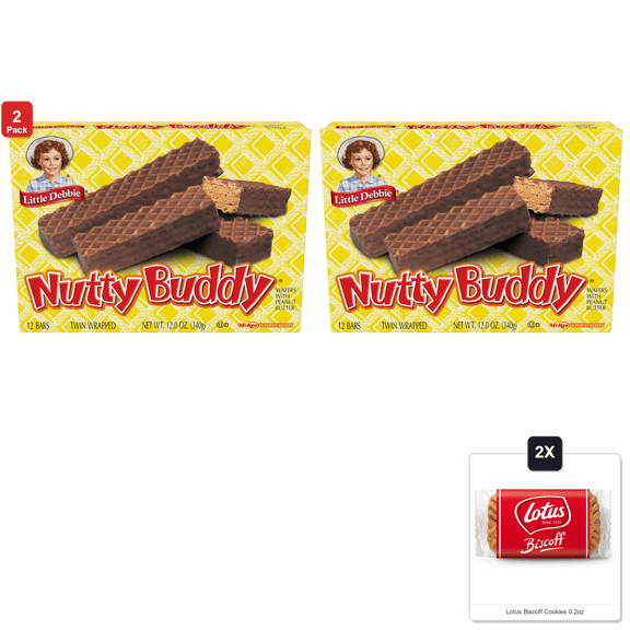 2 Pack | Little Debbie Nutty Bars, 12 Count & 2x Lotus Biscoff Cookies 0.2oz