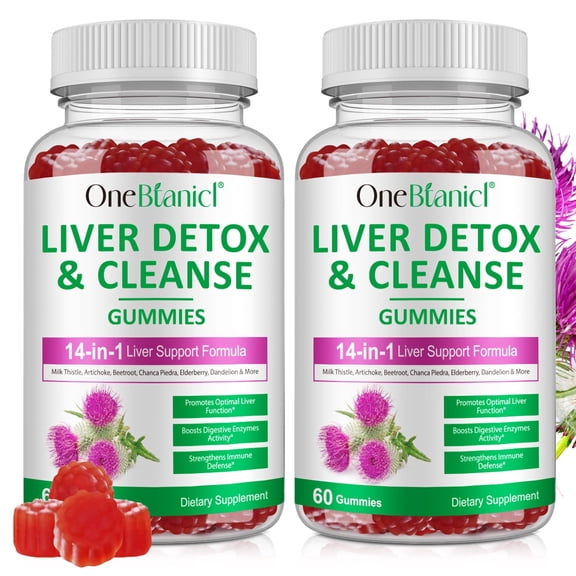 2 Pack Liver Detox & Cleanse Gummies with Milk Thistle Extract, Liver Support Supplement, No Sugar, 60 Count
