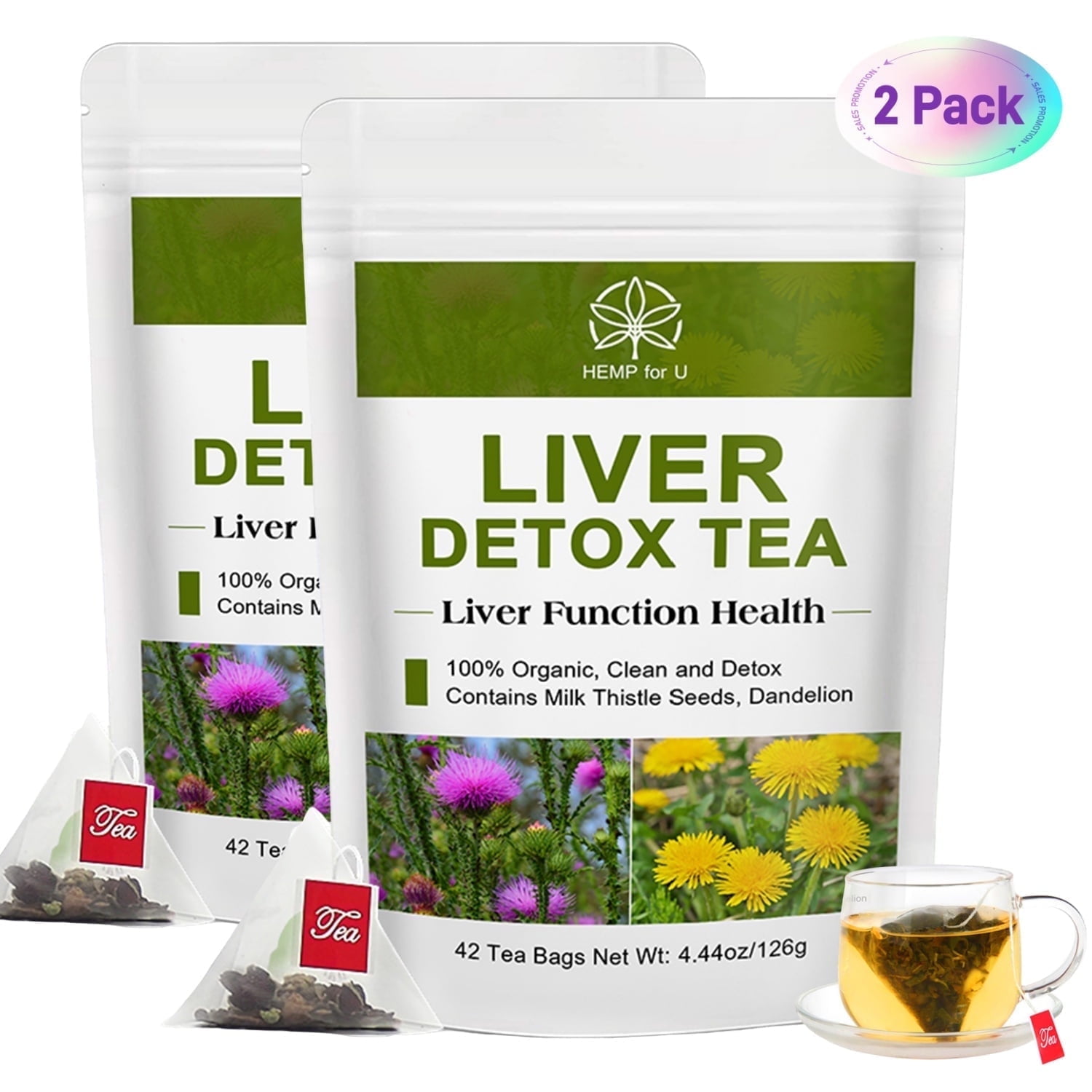 (2 Pack) Liver Detox Tea, Liver Cleanse Tea for Liver Support, 84 Tea Bags Herbal Tea Total, Includes Milk Thistle, Turmeric & Fennel