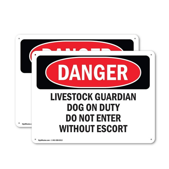 (2 Pack) Livestock Guardian Dog On Duty Do Not Enter OSHA Danger Sign 10 Inch X 7 Inch Plastic Sign, Weather Resistant, UV Protected for Workplace, Business, and Construction Site, Made in the USA