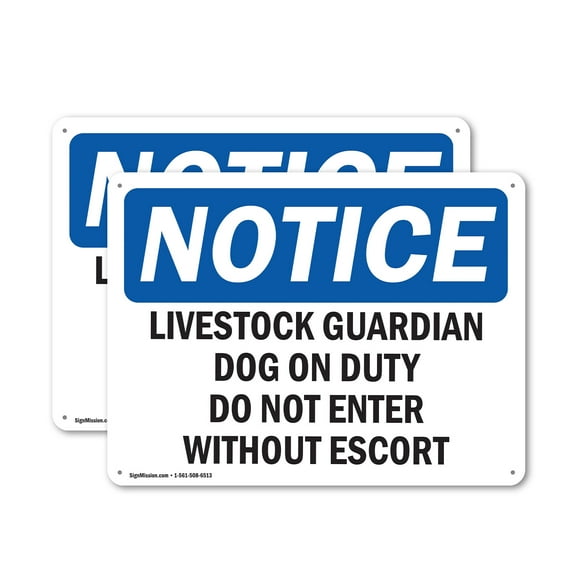 (2 Pack) Livestock Guardian Dog On Duty Do Not Enter OSHA Notice Sign 24 Inch X 18 Inch Indoor / Outdoor Rust-Free Aluminum Metal Signs for Workplace, Workshop, and Construction Site,