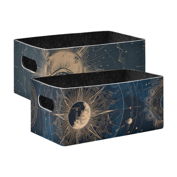 2 Pack Living Room Bed Room Felt Storage Baskets Boxes Foldable Organizer With Handles A Celestial Star Map celestial Star Map