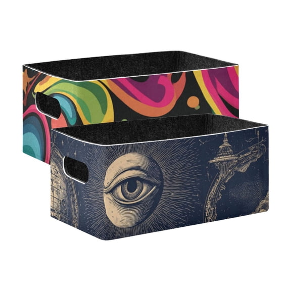2 Pack Living Room Bed Room Felt Storage Baskets Boxes Foldable Organizer With Handles Abstract Vector Colorful Swirl esoteric Occult Elements