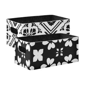 2 Pack Living Room Bed Room Felt Storage Baskets Boxes Foldable Organizer With Handles Black White Pattern abstract Black White