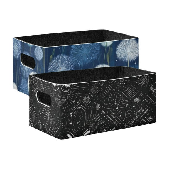2 Pack Living Room Bed Room Felt Storage Baskets Boxes Foldable Organizer With Handles Blue Dandelion alien Vector