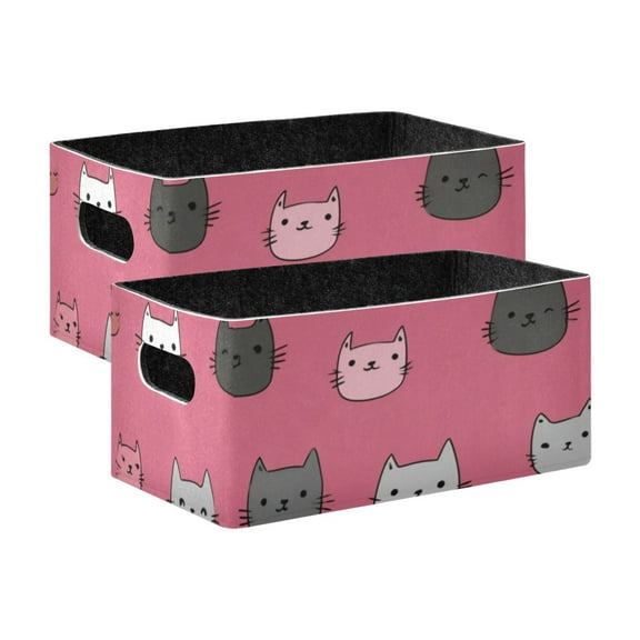 2 Pack Living Room Bed Room Felt Storage Baskets Boxes Foldable Organizer With Handles Cartoon Kitty