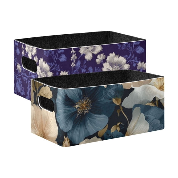 2 Pack Living Room Bed Room Felt Storage Baskets Boxes Foldable Organizer With Handles Floral Antique Style elegant Floral