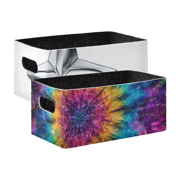 2 Pack Living Room Bed Room Felt Storage Baskets Boxes Foldable Organizer With Handles Four-pointed Star explosion Of Rainbow