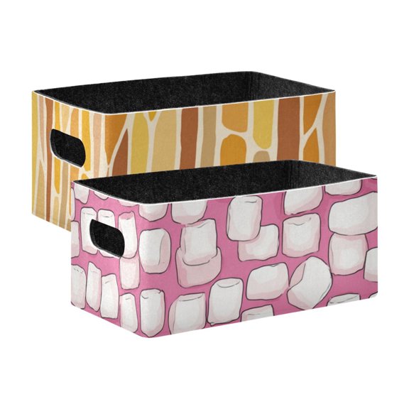 2 Pack Living Room Bed Room Felt Storage Baskets Boxes Foldable Organizer With Handles Giraffe Stripes Full Of Puffed Candy