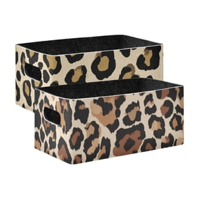 2 Pack Living Room Bed Room Felt Storage Baskets Boxes Foldable Organizer With Handles Leopard Print Vector leopard Print