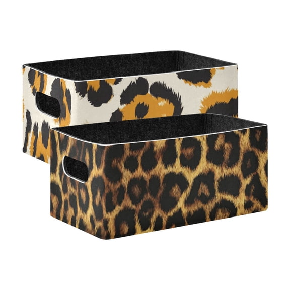 2 Pack Living Room Bed Room Felt Storage Baskets Boxes Foldable Organizer With Handles Leopard leopard Print Tile