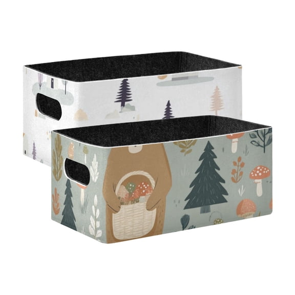 2 Pack Living Room Bed Room Felt Storage Baskets Boxes Foldable Organizer With Handles Pastel Colors forest Background