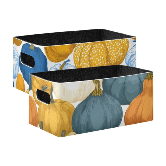 2 Pack Living Room Bed Room Felt Storage Baskets Boxes Foldable Organizer With Handles Pumpkins mustard