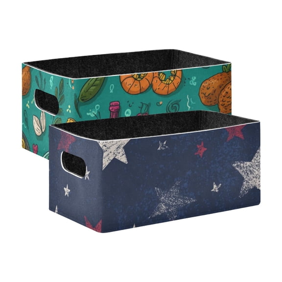 2 Pack Living Room Bed Room Felt Storage Baskets Boxes Foldable Organizer With Handles Seafood Wine red&white Stars