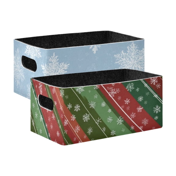 2 Pack Living Room Bed Room Felt Storage Baskets Boxes Foldable Organizer With Handles Snowflakes snowflakes Stripes