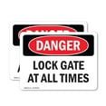 thumbnail image 1 of (2 Pack) Lock Gate At All Times OSHA Danger Sign 7 Inch X 5 Inch Vinyl Label Decal Sticker Weather Resistant, UV Protected for Workplace, Business, and Construction Site, Made in the, 1 of 7