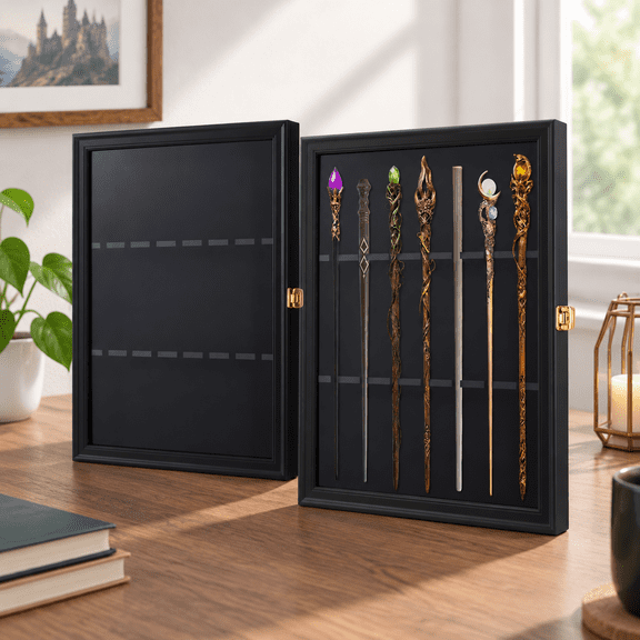 2-Pack Lockable Wall Mount Display Cases for Wands, Holds 14 Total, UV-Resistant