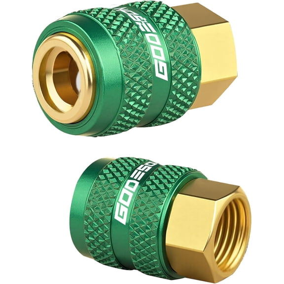 2-Pack Locking Air Chuck, 1/4" FNPT All Metal Lock on Tire Chuck Quick Connect Tire valve, Closed Flow Green Inflator Nozzle for Air Compressor & Pressure Gauge-150PSI