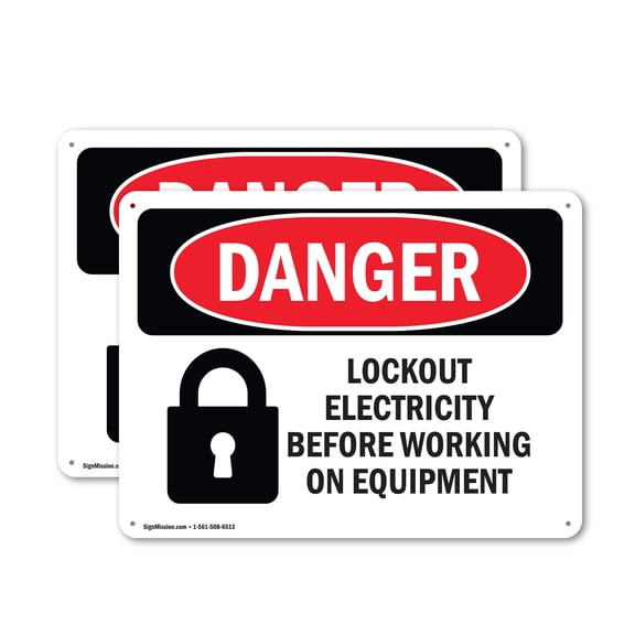 (2 Pack) Lockout Electricity Before Working OSHA Danger Sign 10 Inch X 7 Inch Plastic Sign, Weather Resistant, UV Protected for Workplace, Business, and Construction Site, Made in the